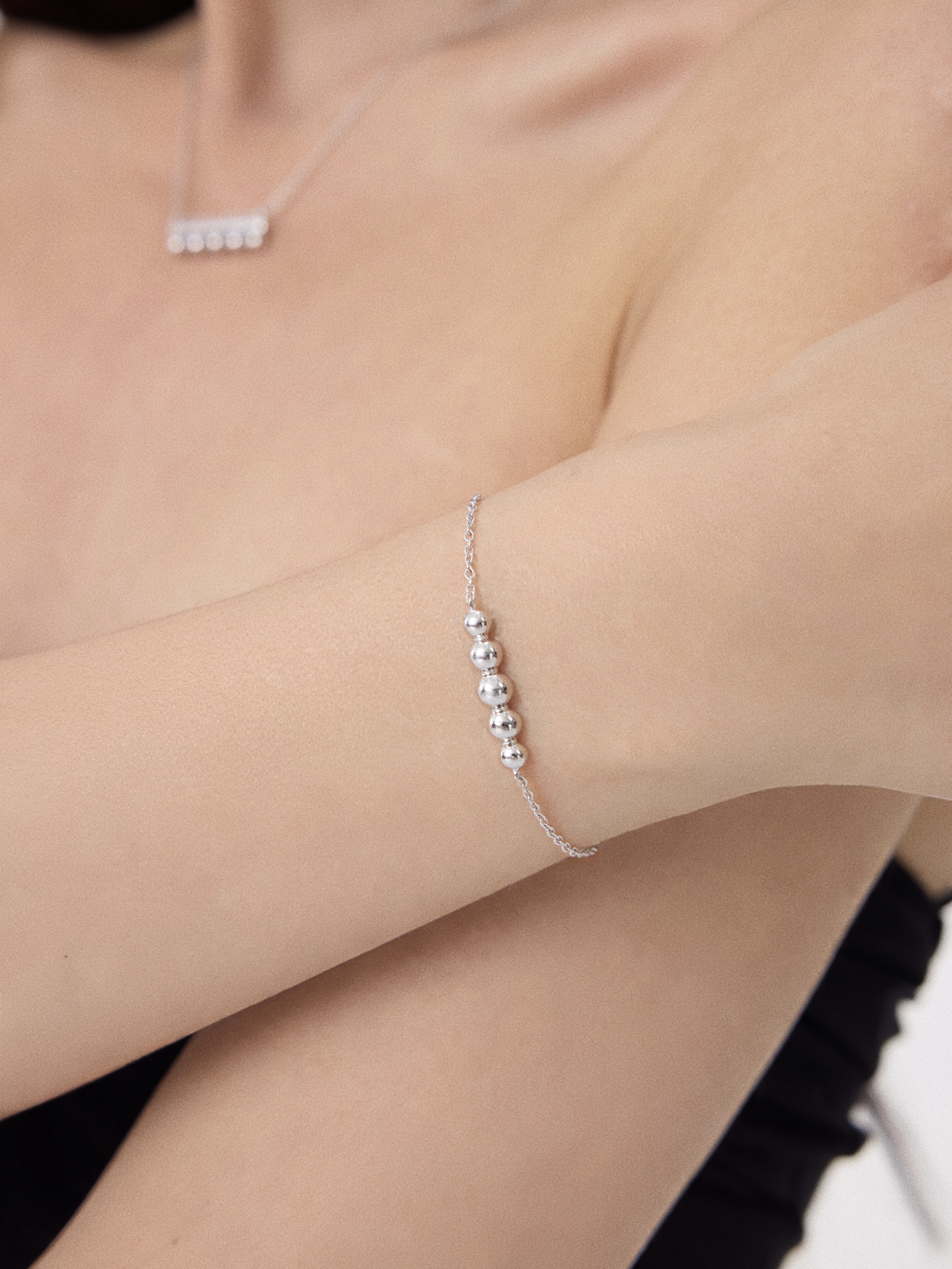 Silver Bead Strand Bracelet 