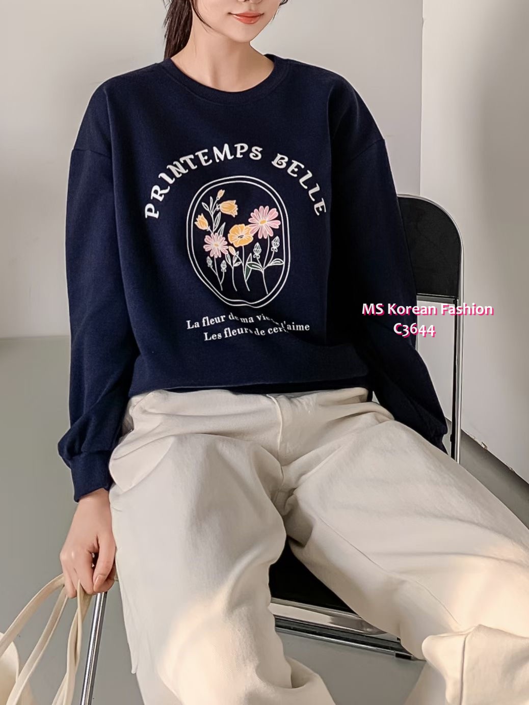 C3644 韓國🇰🇷靚色花花print衛衣