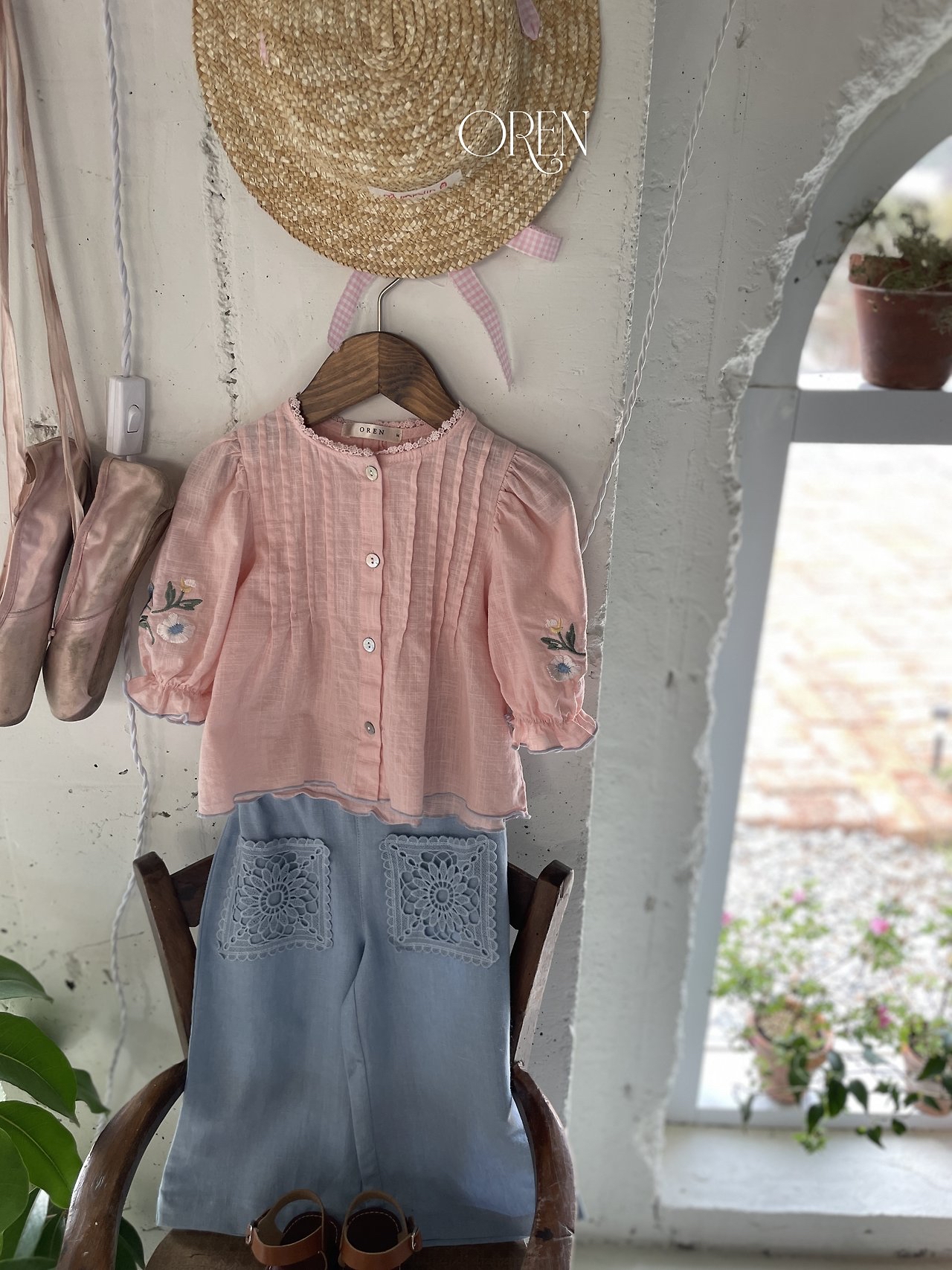 ☀️預訂 韓國直送☀️🇰🇷Oren 兩色MARE蕾絲口袋亞麻牛仔色闊褲