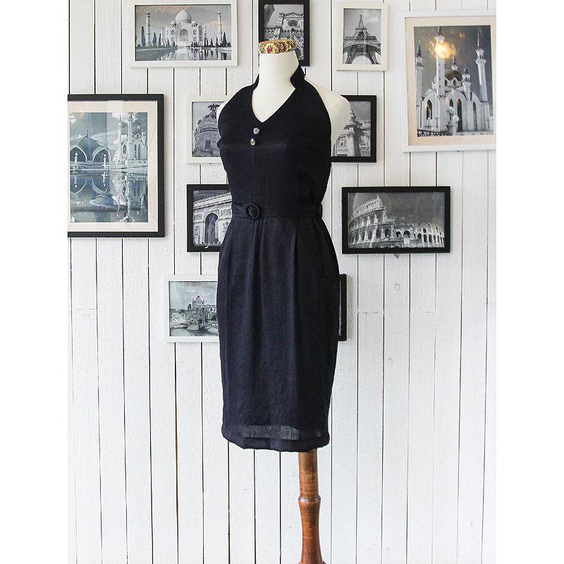 (Sold out)1950s Inspired Midnight Blue Halter Dress(FM032)