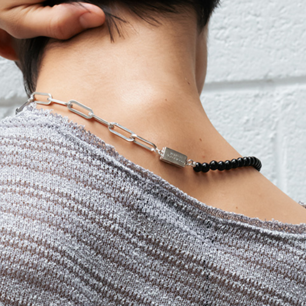 [VINTAGE HOLLYWOOD] Chain Half Pearl Necklace (2種)