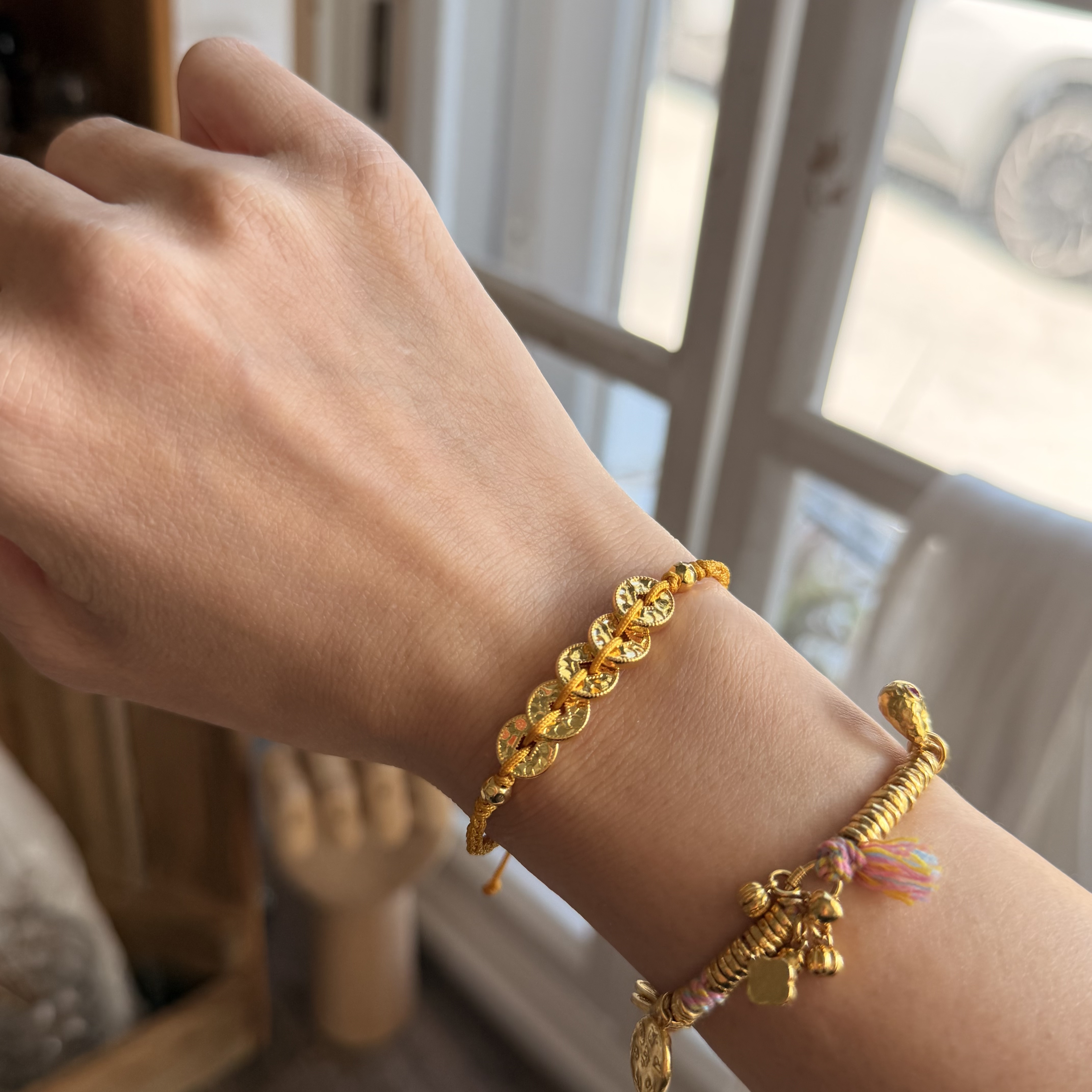 999硬金五帝幣襯手繩