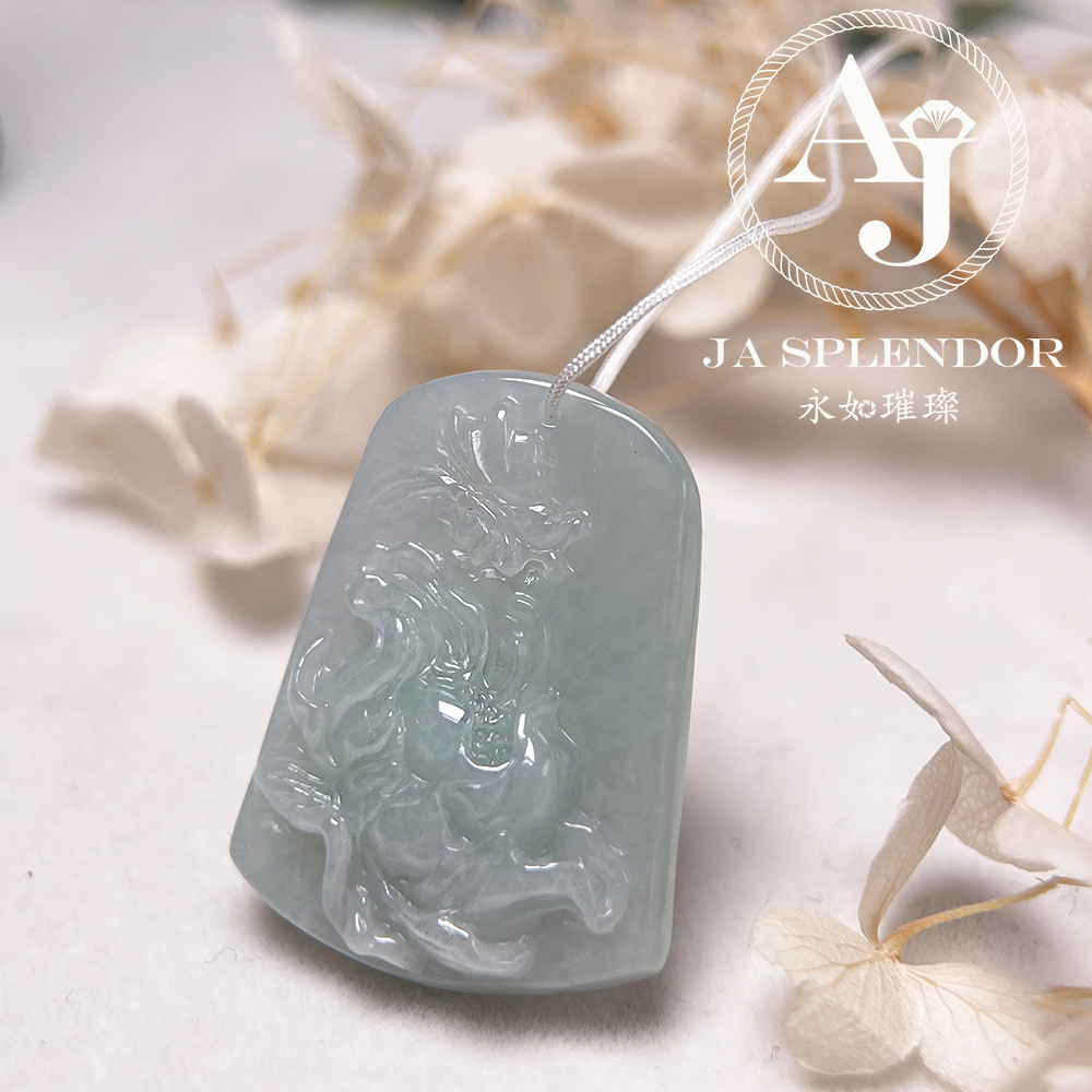 JN-30 天然翡翠A玉 冰糯牡丹蜻蜓花開富貴吊墜