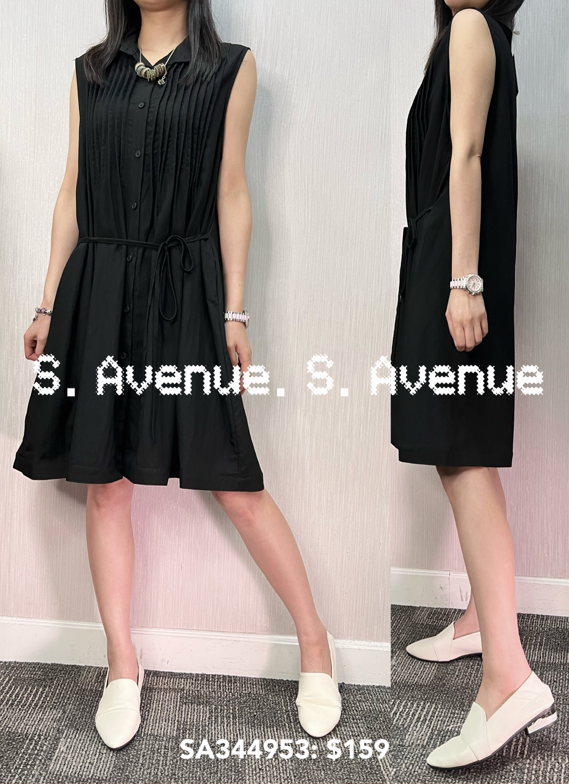 SA344953: 有領有鈕壓撍綁帶背心裙