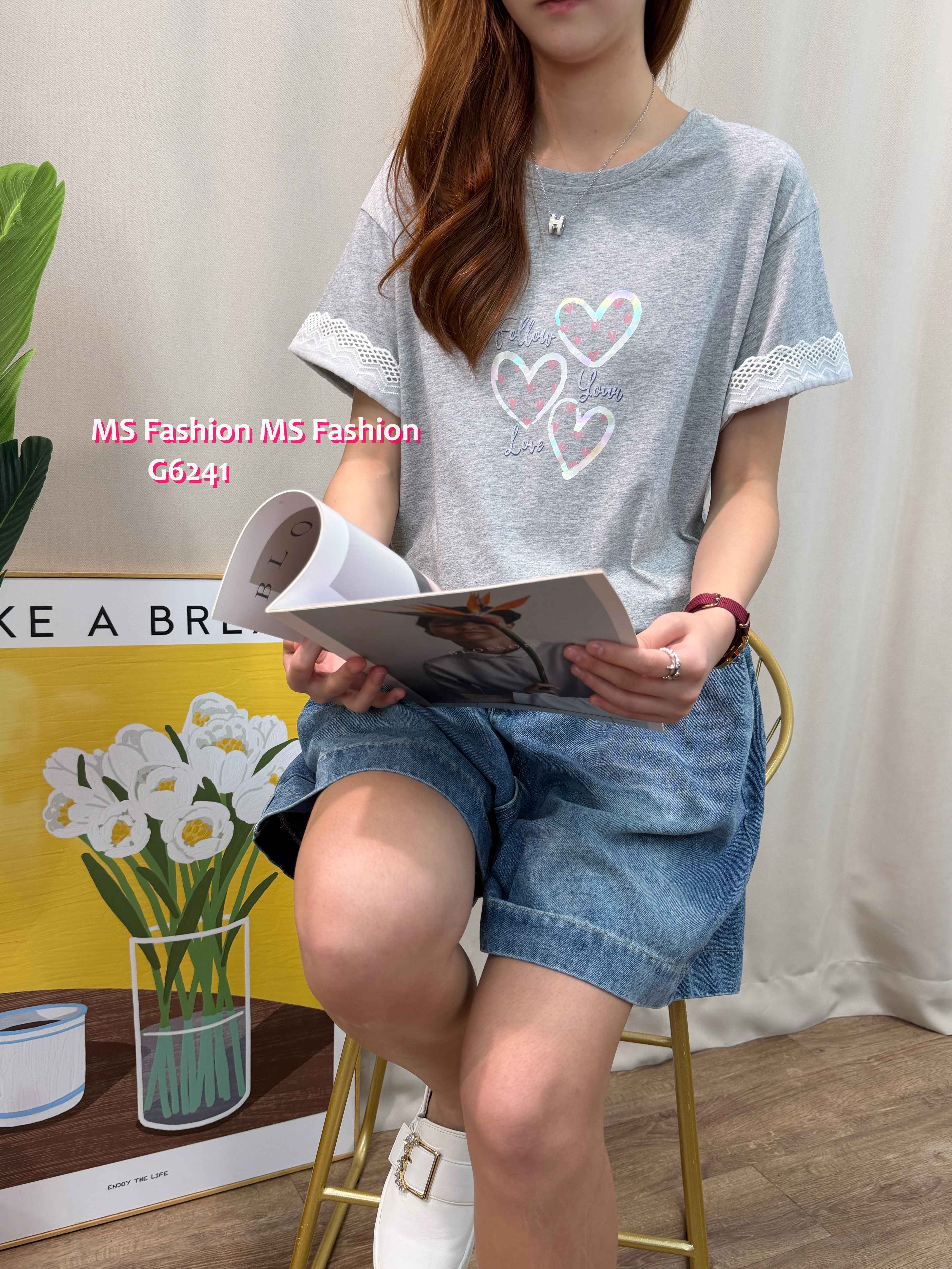 G6241 心心通花袖top
