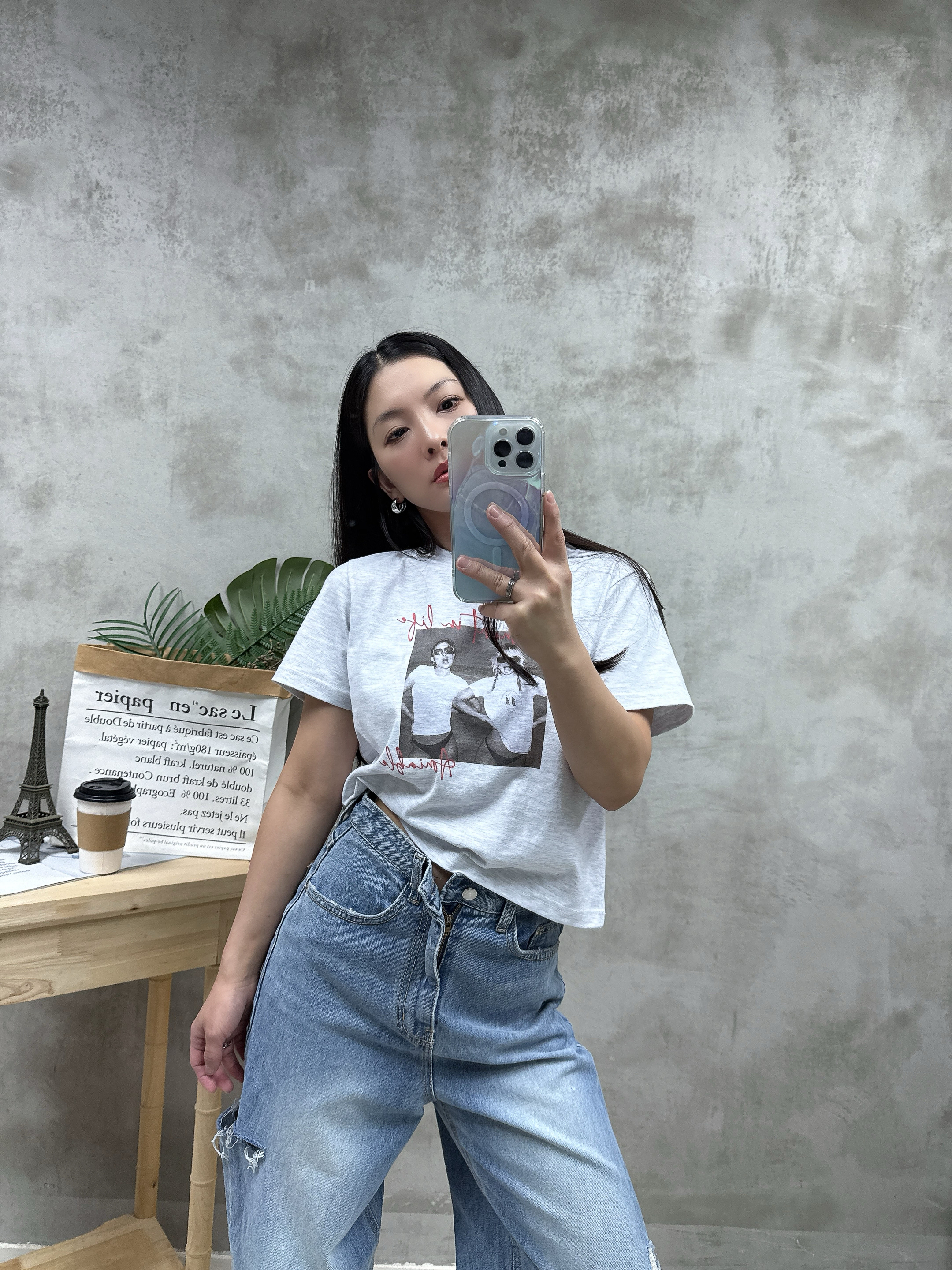 A14洗水print Tee