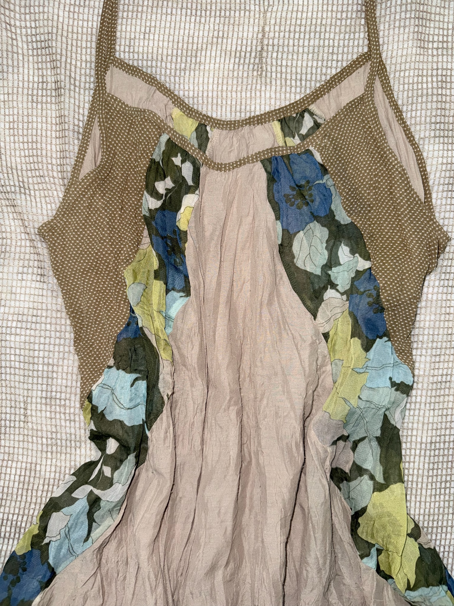 Boho Floral Print Mixed Media Dress