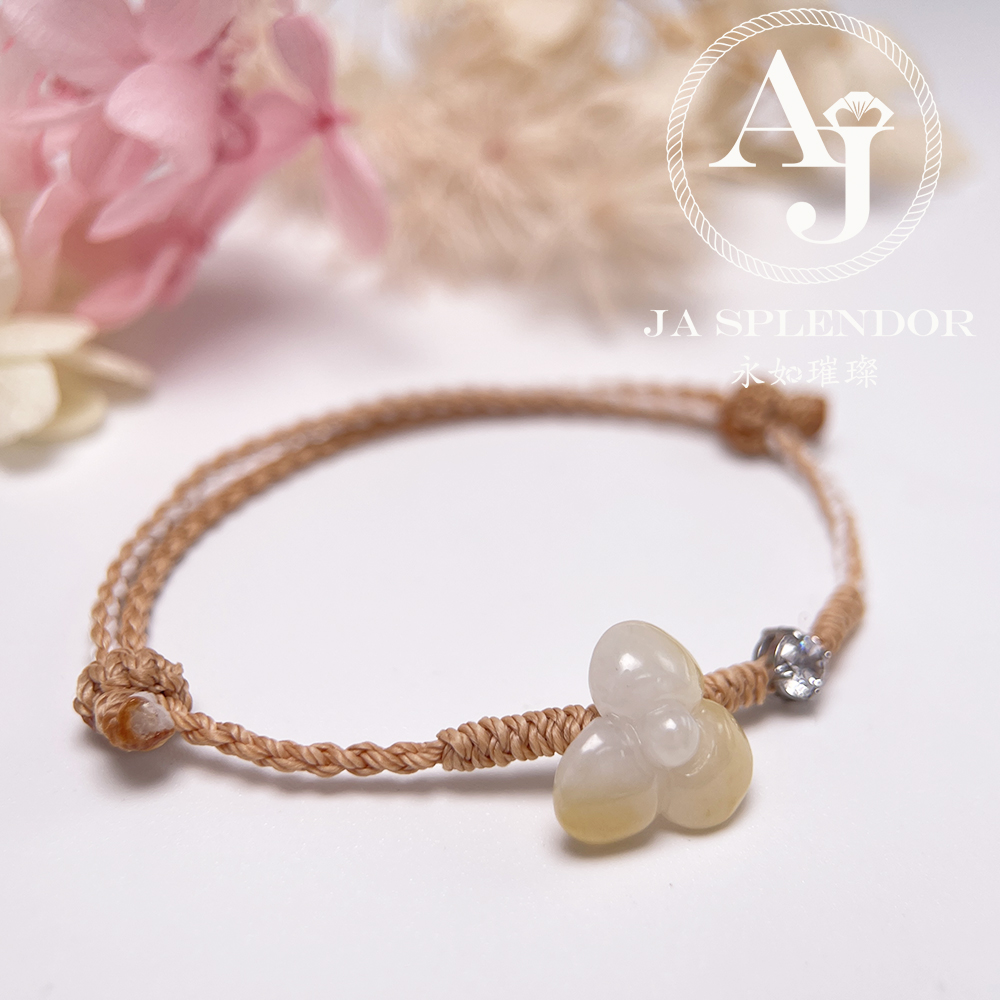 JN-3428 天然翡翠A玉-黃翡立體小花手繩