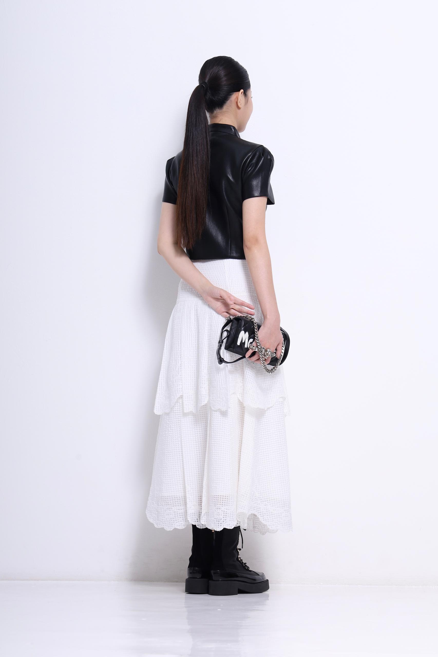 CS1420 EMBD LACE LAYERED SKIRT
