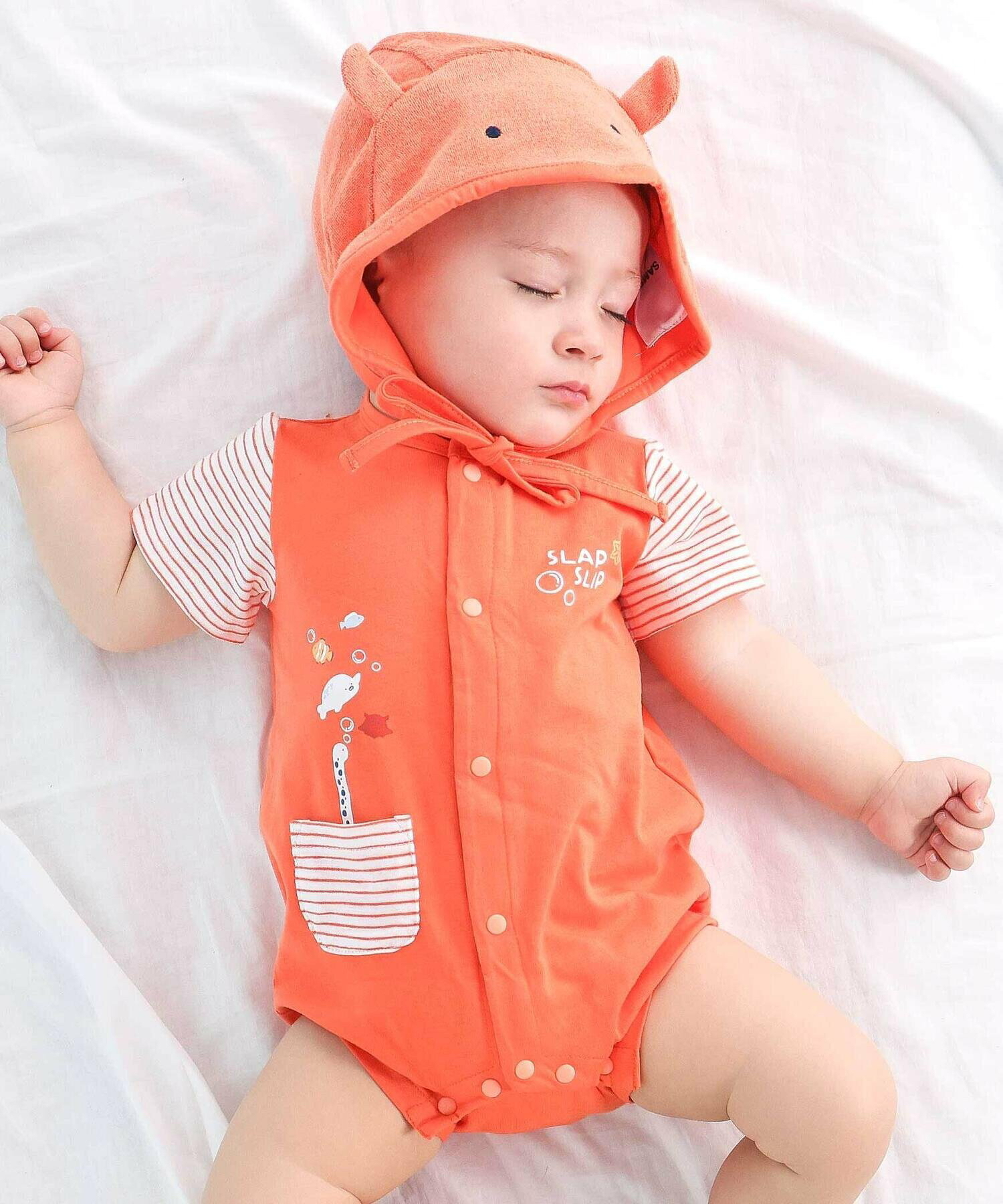 🇯🇵預訂 日本直送🇯🇵Slap Slip Baby兩色章魚海豹造型短袖包屁衣帽子套裝