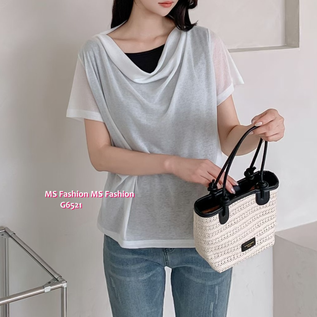 G6521 假兩件打皺top