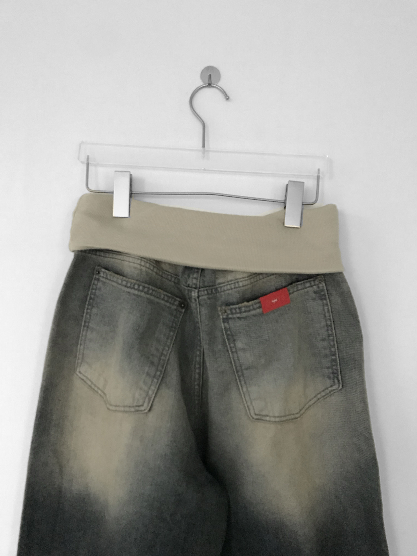 Vintage Washed Foldover-Waist Denim Pants