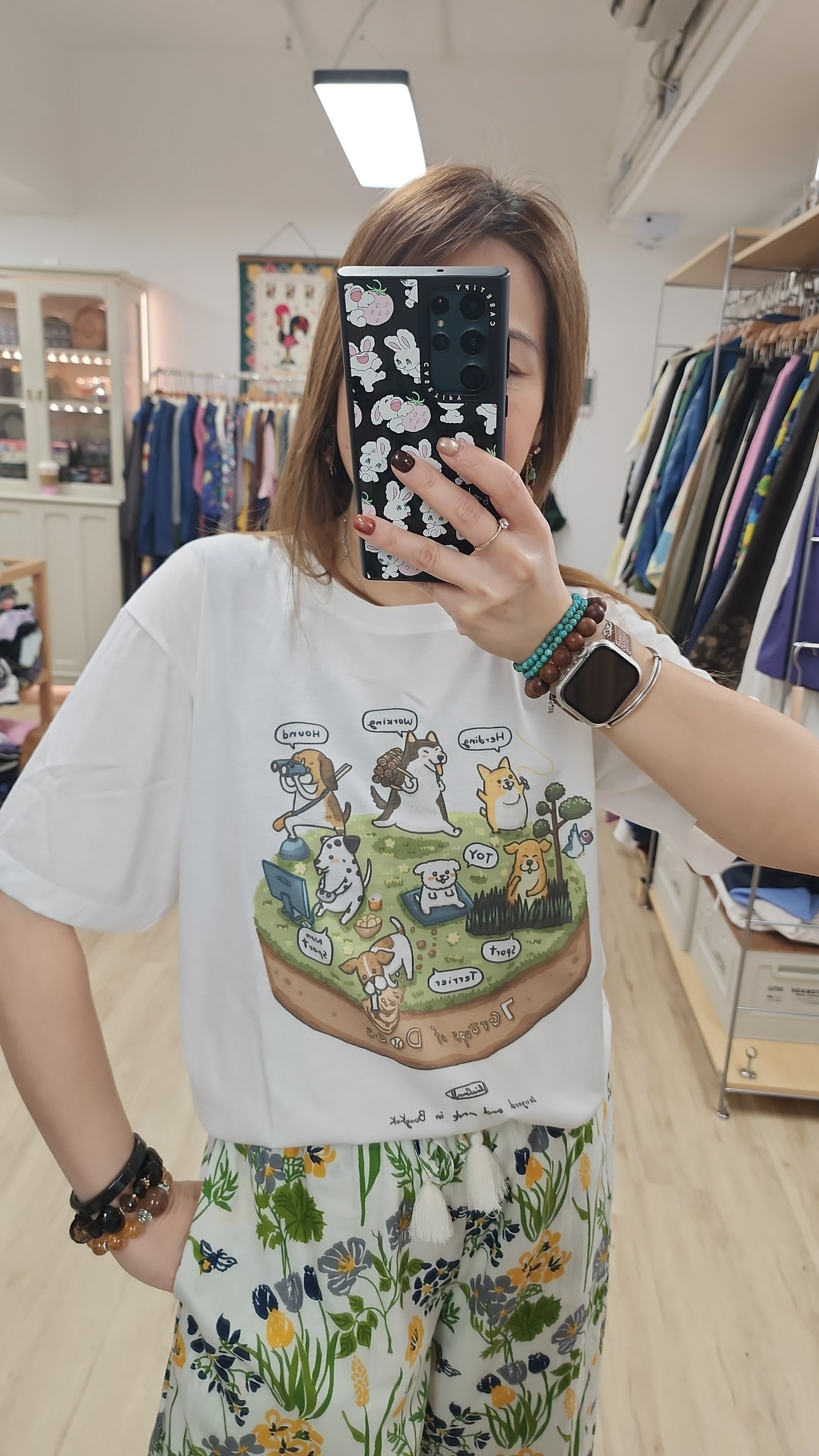 泰國白拼狗狗印圖Tee