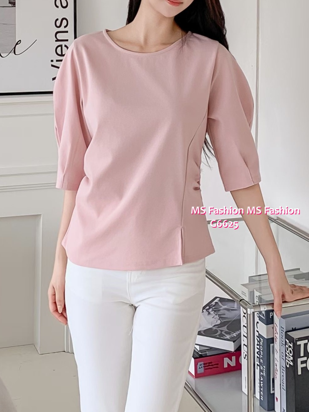 G6625 立體袖特色cutting top