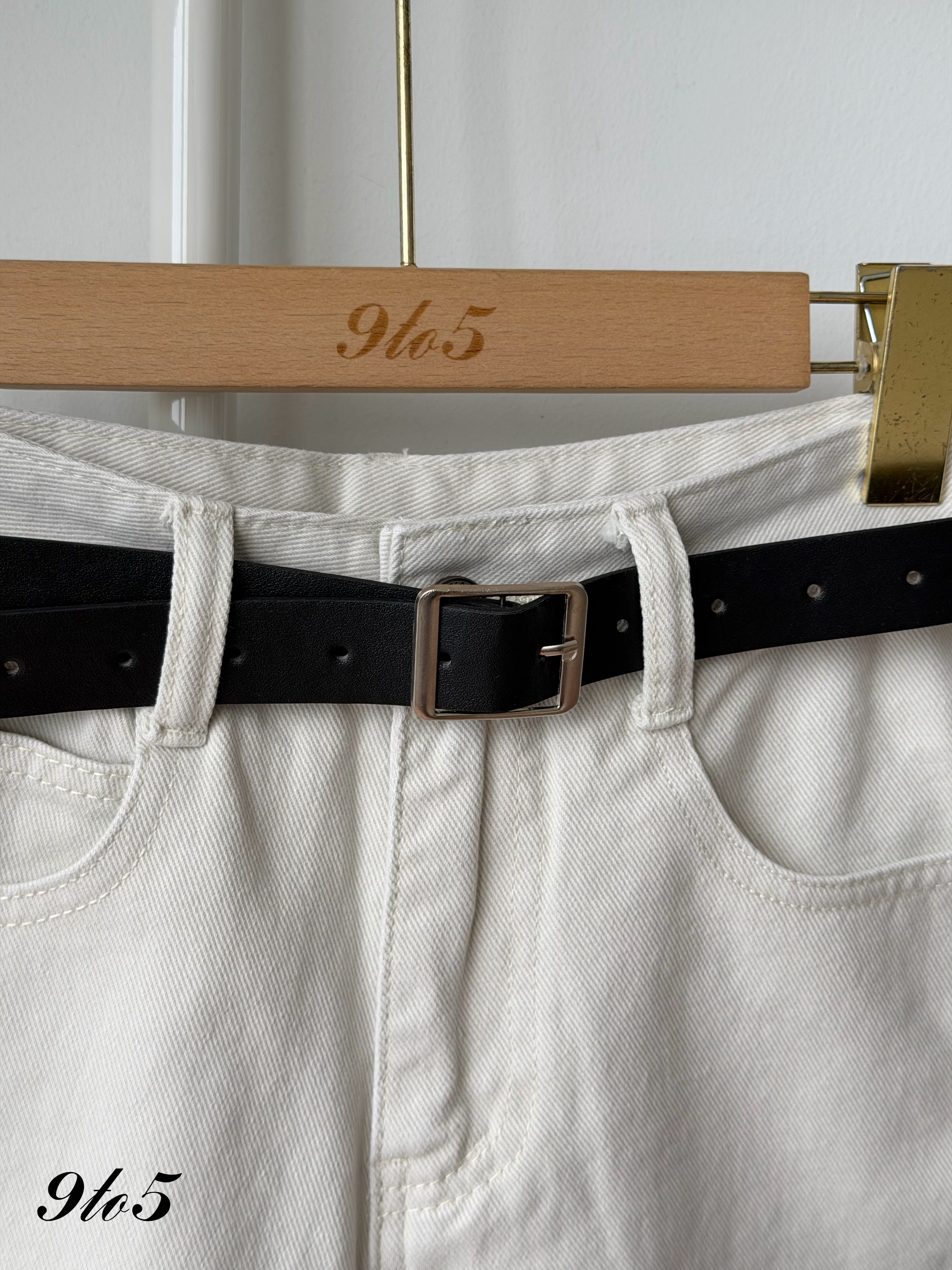 S2017 A Line Denim Short Pants - Beige & Blue