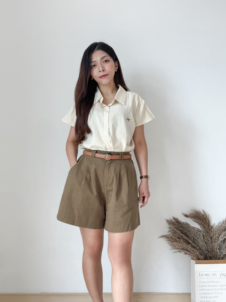 Diana Short 高腰水洗棉短裤（附送腰带）