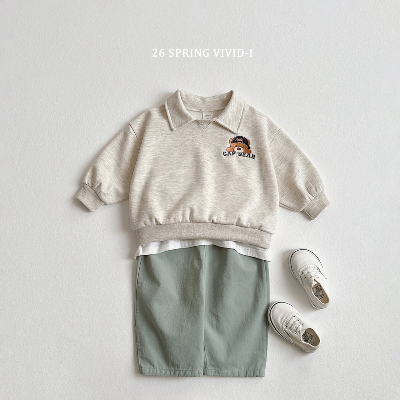 🌸預訂 韓國直送🌸🇰🇷VIVIDI三色帽子小熊刺繡長袖翻領上下套裝