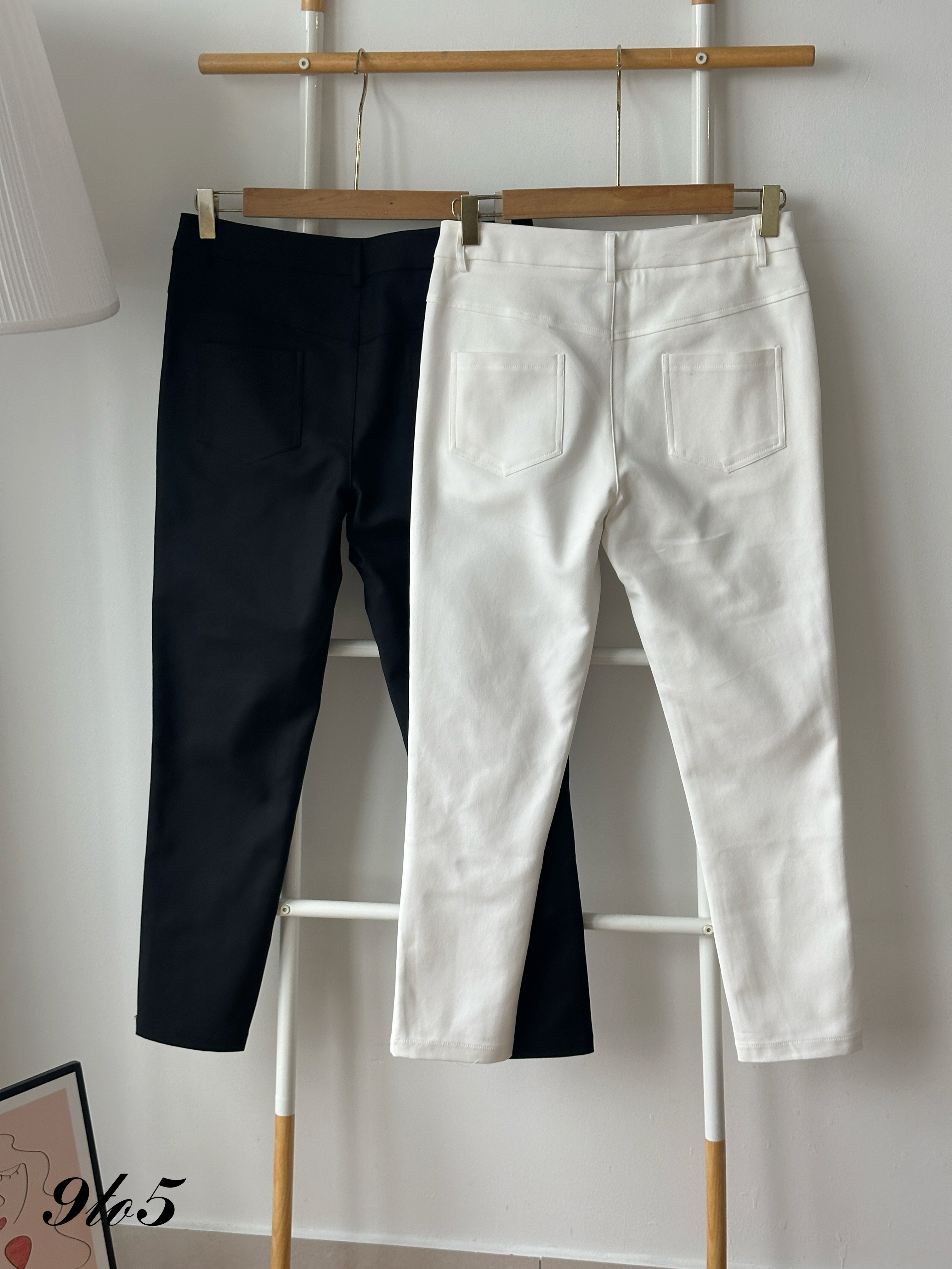 S1951 Low Waist Long Straight Pants - Black & White