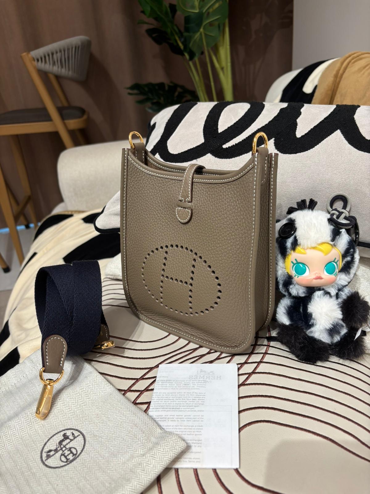 全新 Hermes Mini Evelyne 大象灰金扣 Stamp W 100%Authentic, 全新Brand New ✅收據✅Dust bag ✅Box