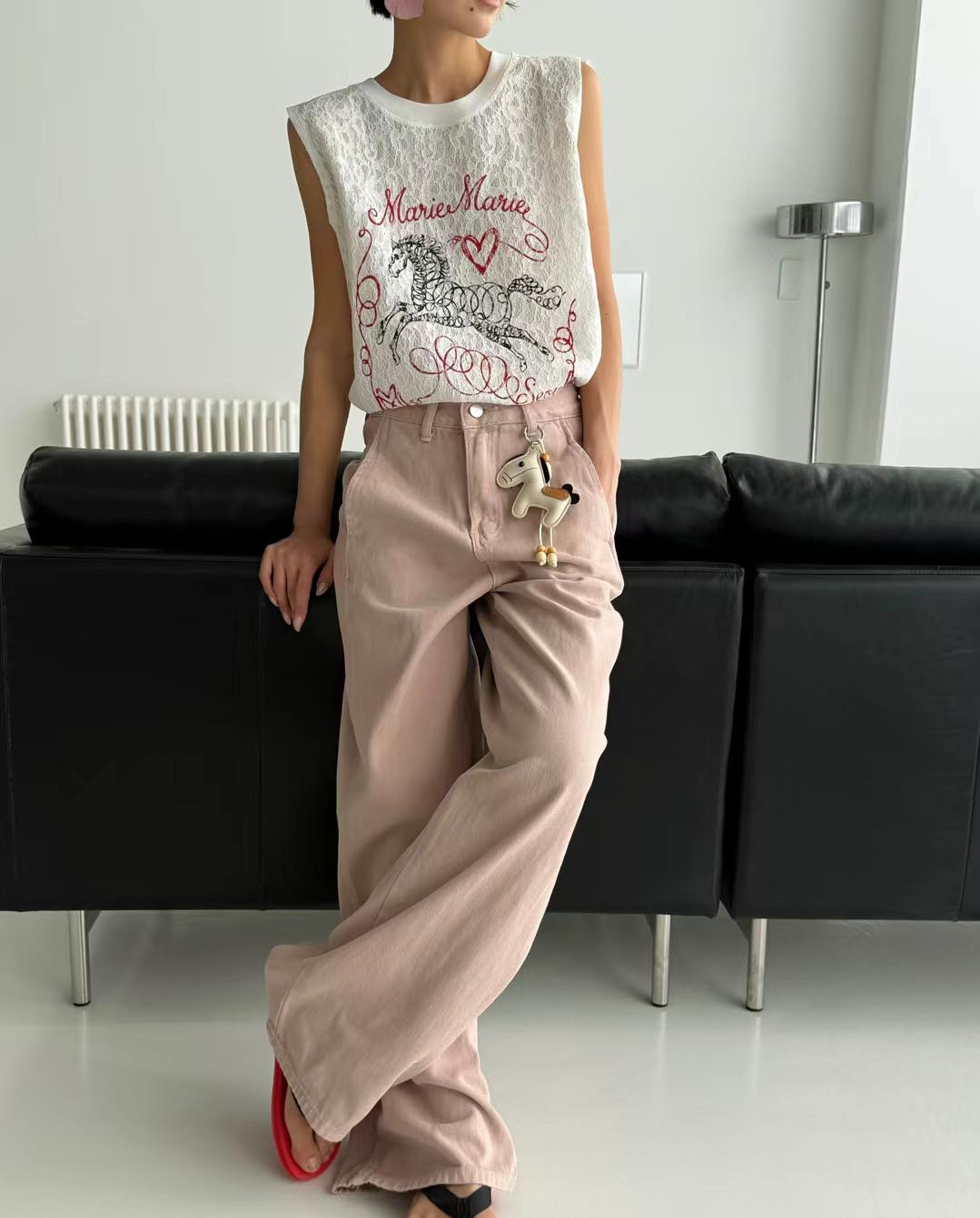 木馬印花鏤空lace背心