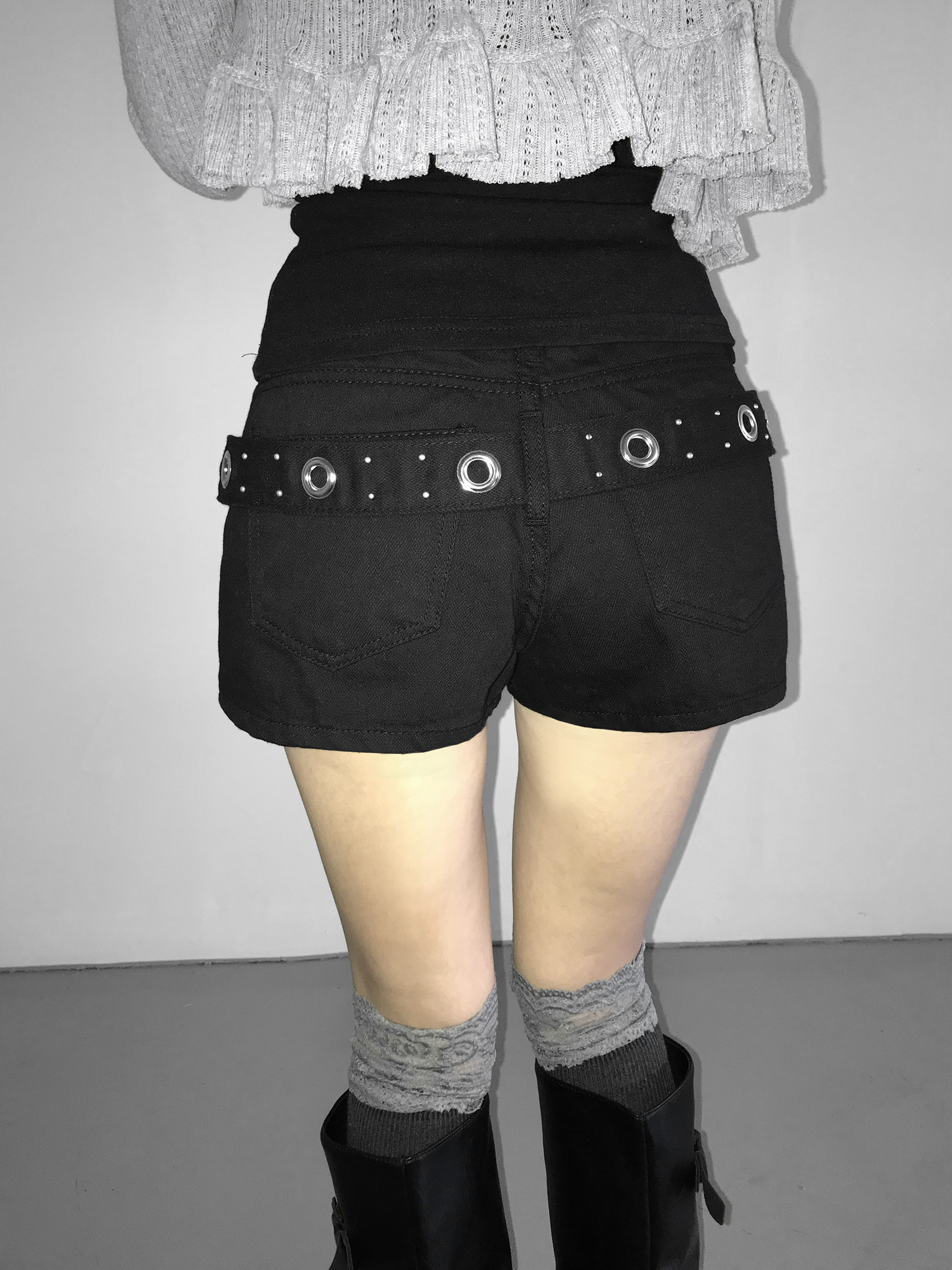 Grommet Belt Mini Shorts