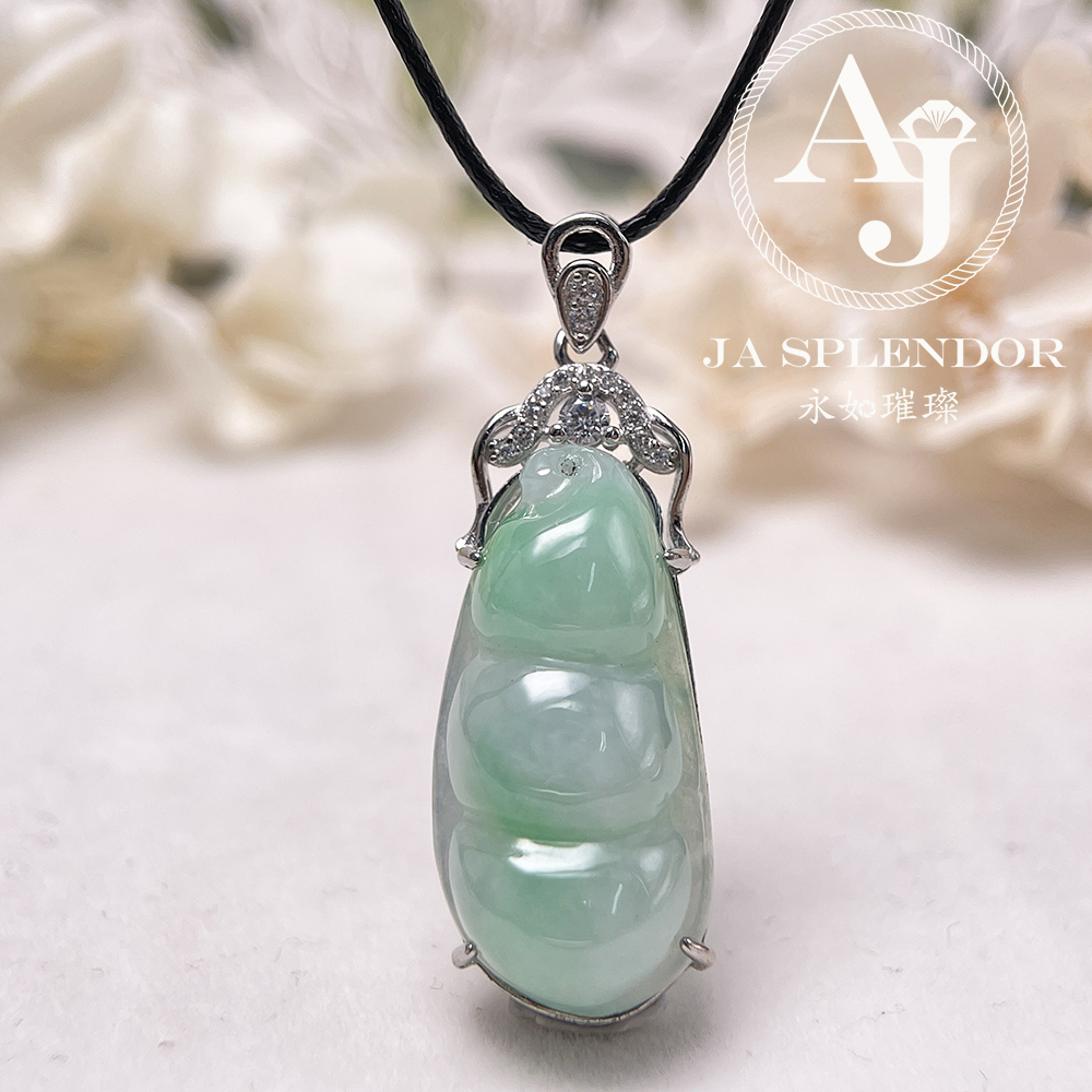 JNS-62 天然翡翠A玉 膠潤細糯化白底青四季平安福豆吊墜