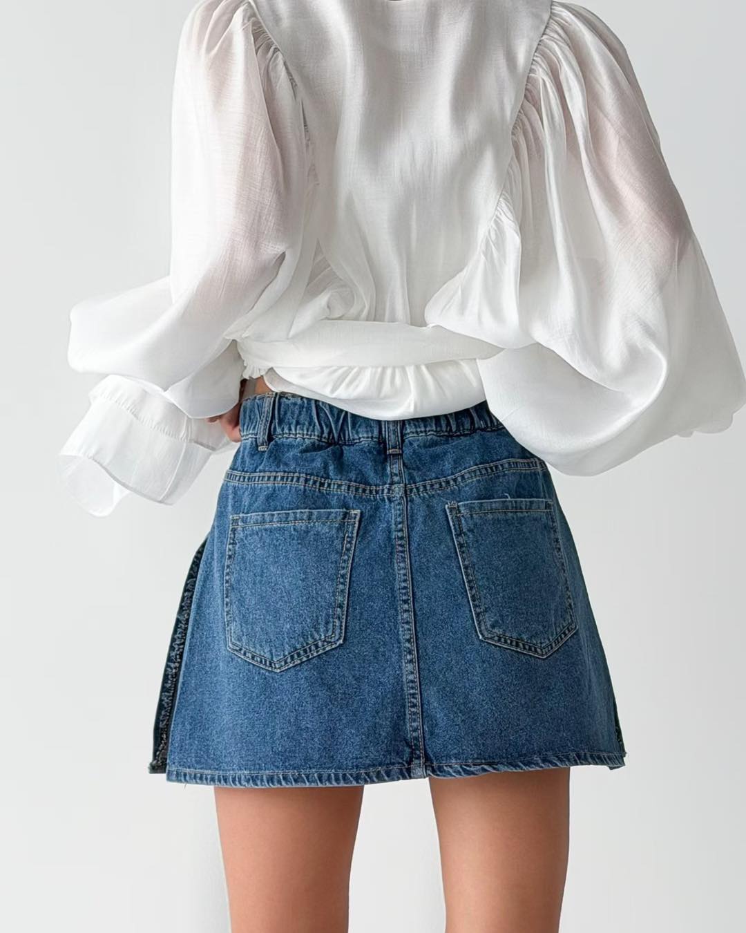 A cut 側開叉牛仔裙褲