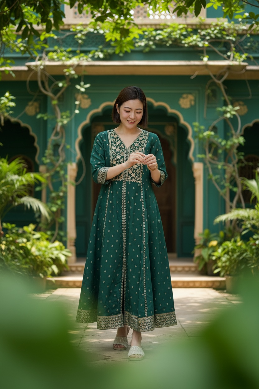 Forest Green V-Neck Gold Emb. OP 47.5" #1447