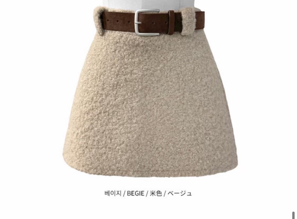 【 Goodbye Winter🐻粒粒毛絨球觸感～拼色連皮帶修身A CUT裙褲🤎】 Love me More With Belt Skirt