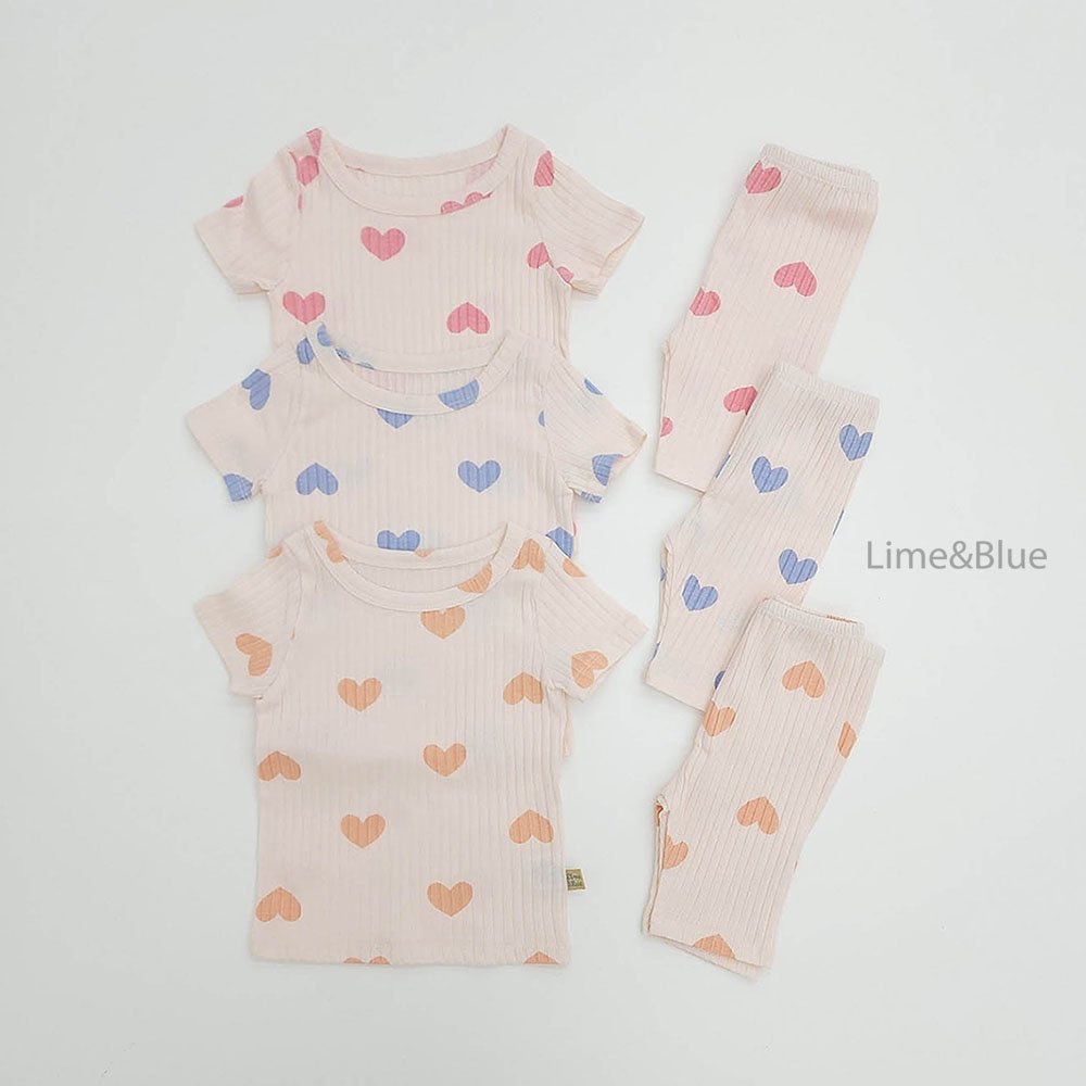 Modal Heart Ribbed Short-Sleeve Set