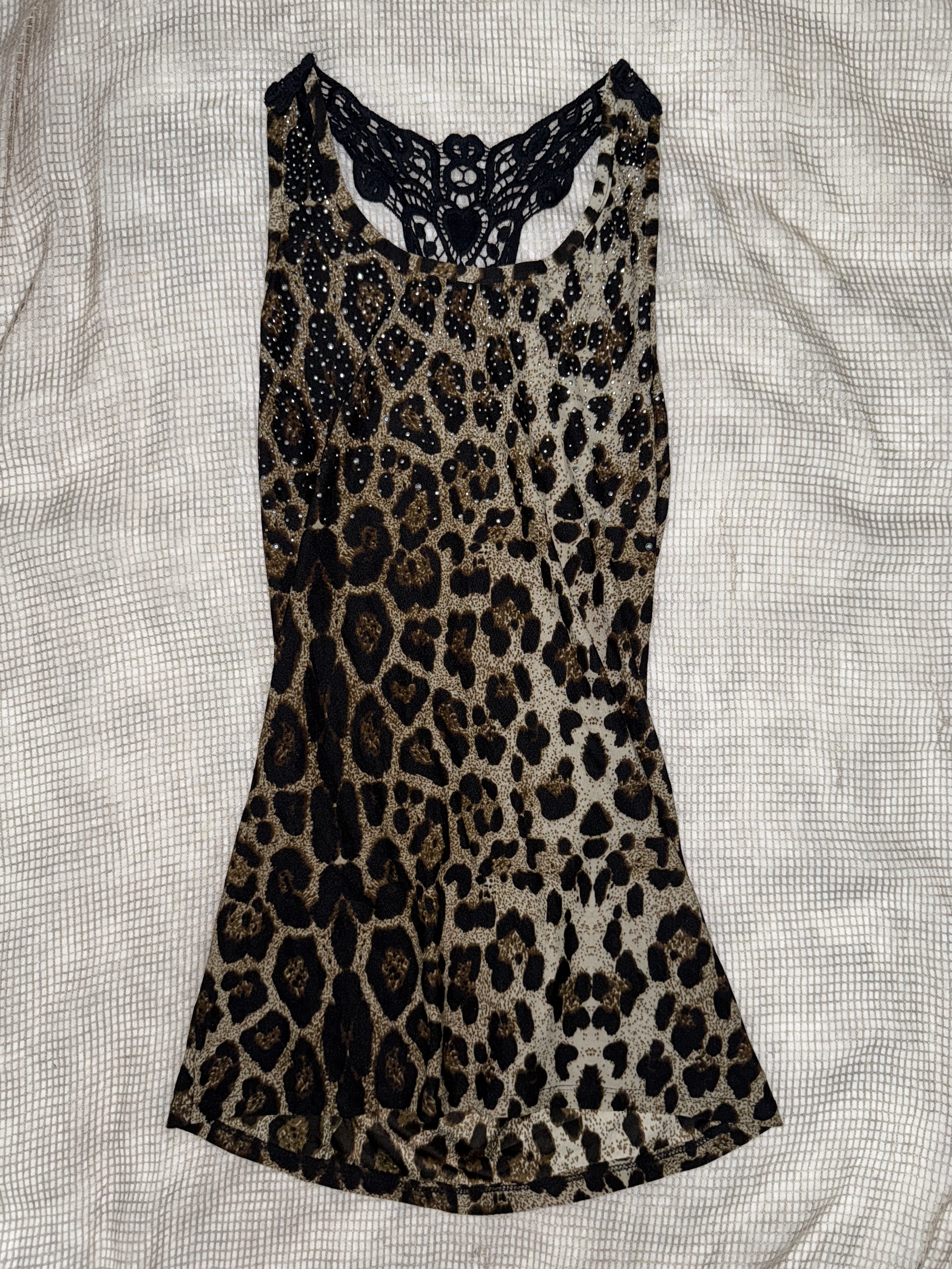 Embellished Leopard Tank with Lace Back