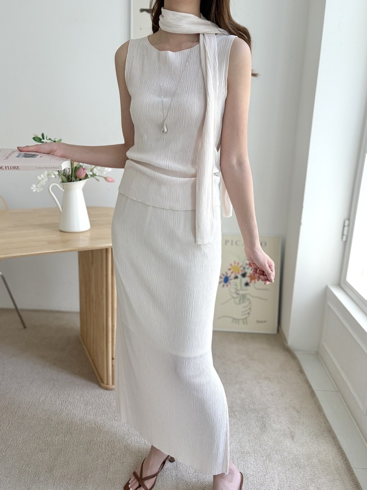 Summer Pleated Scarf Set (Ivory)