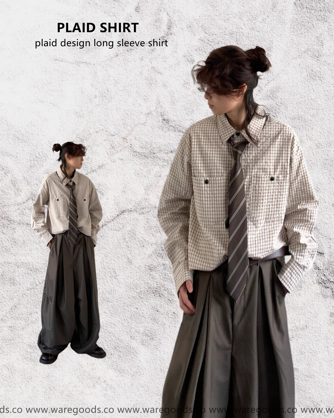 W8275胸前口袋格紋恤衫