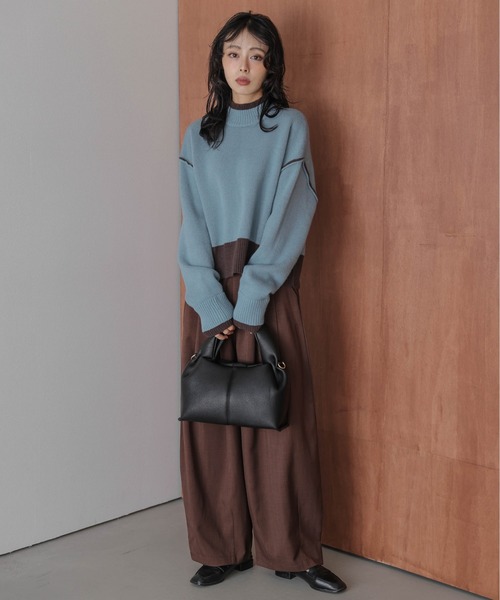 雙面撞色高領針織上衣【JT023】 