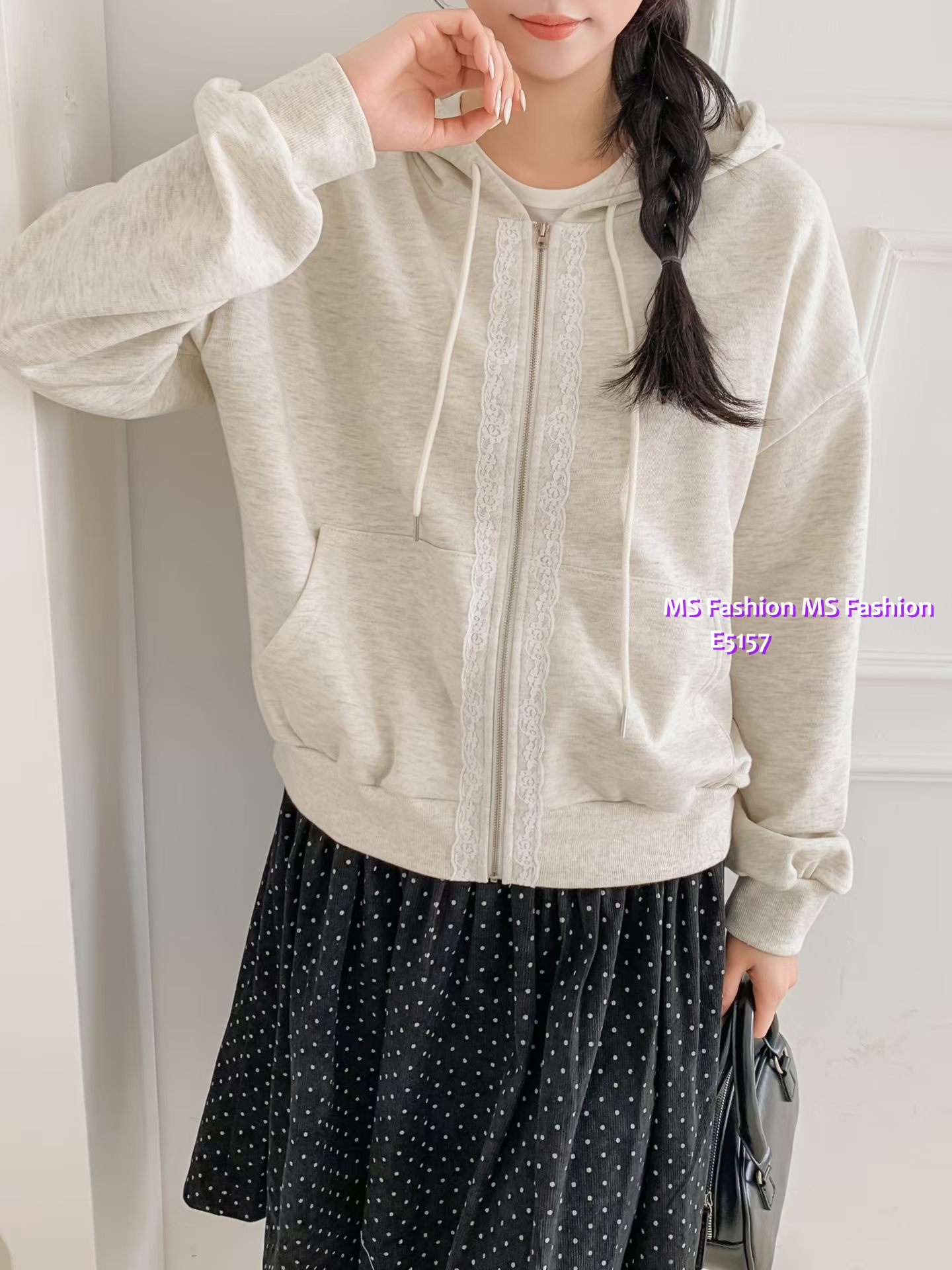 E5157 lace邊有帽外套