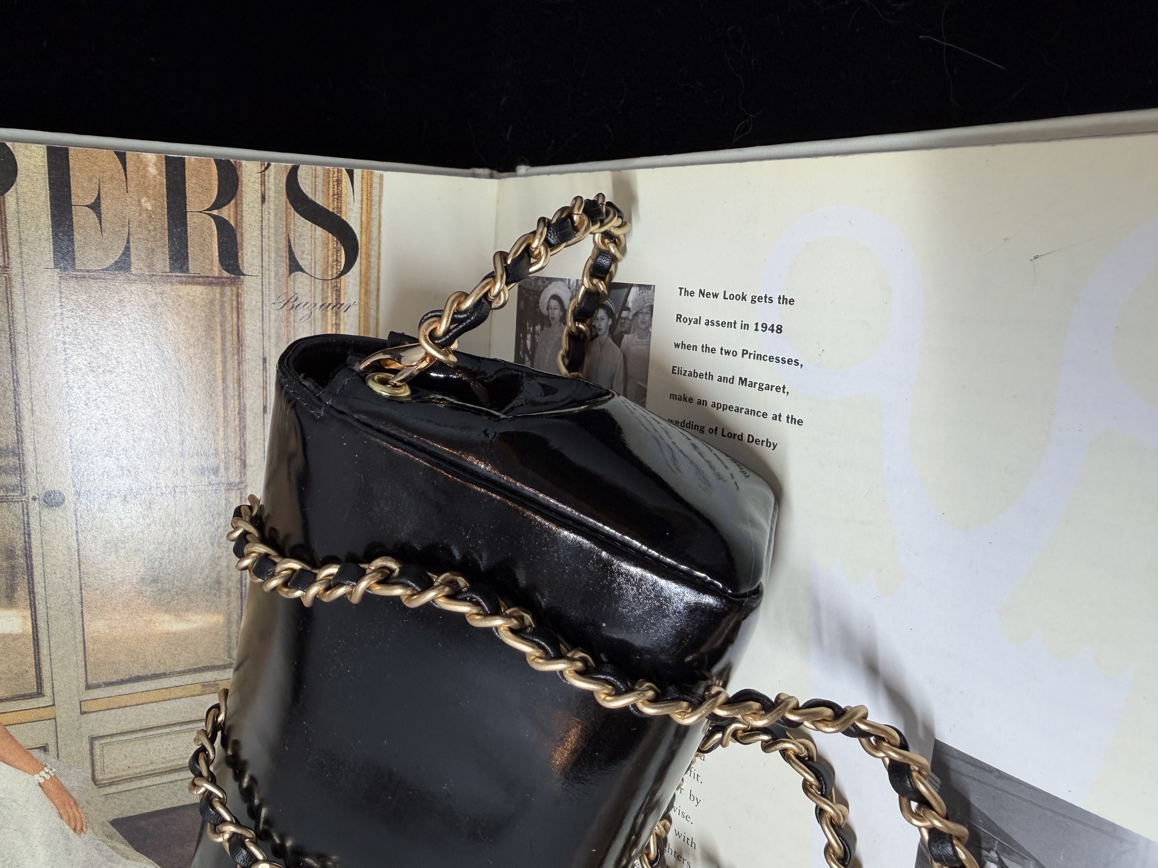 vintage chanel black patent leather vanity