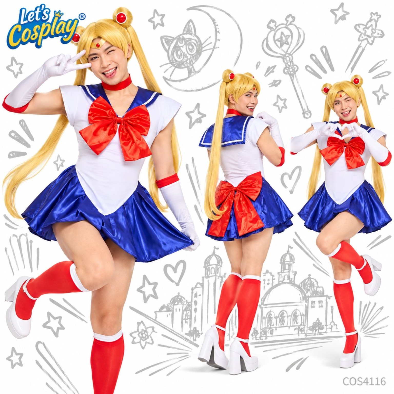 美少女戰士水手服男士搞笑反串成人Cosplay扮演服裝 Sailor Moon服裝,香港現貨Lets Cosplay COS4116