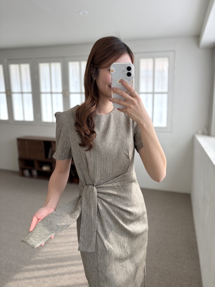 Elise Draped Slit Dress (Khaki)