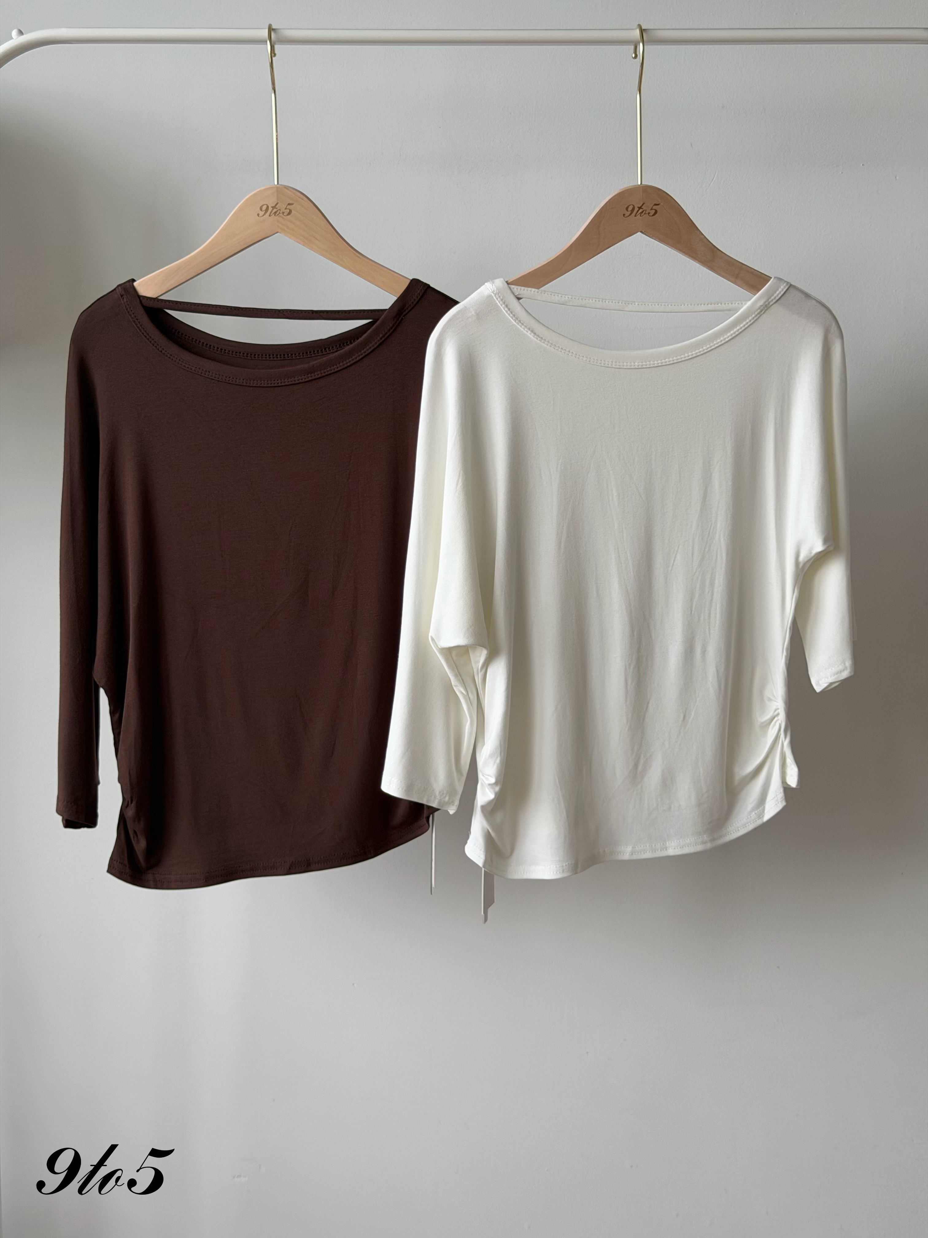 T4541 Irregular Sleeve Side Ruched Top - 4 Colors 