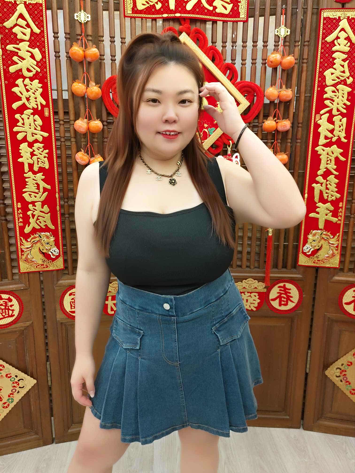 DBD01 TW#1579 牛仔拼小百褶设计裤裙