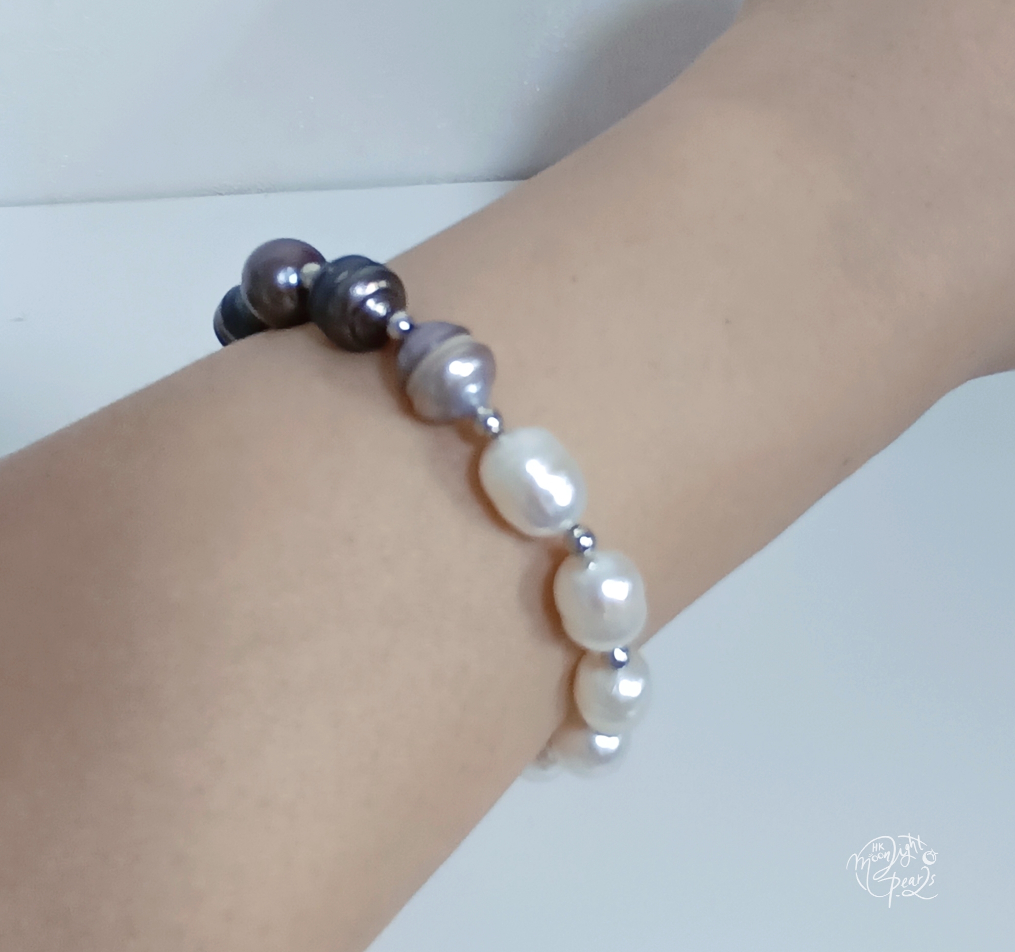 大溪地螺紋巴洛克海水珍珠+澳白巴洛克海水珍珠注白金尾鍊扣手鍊