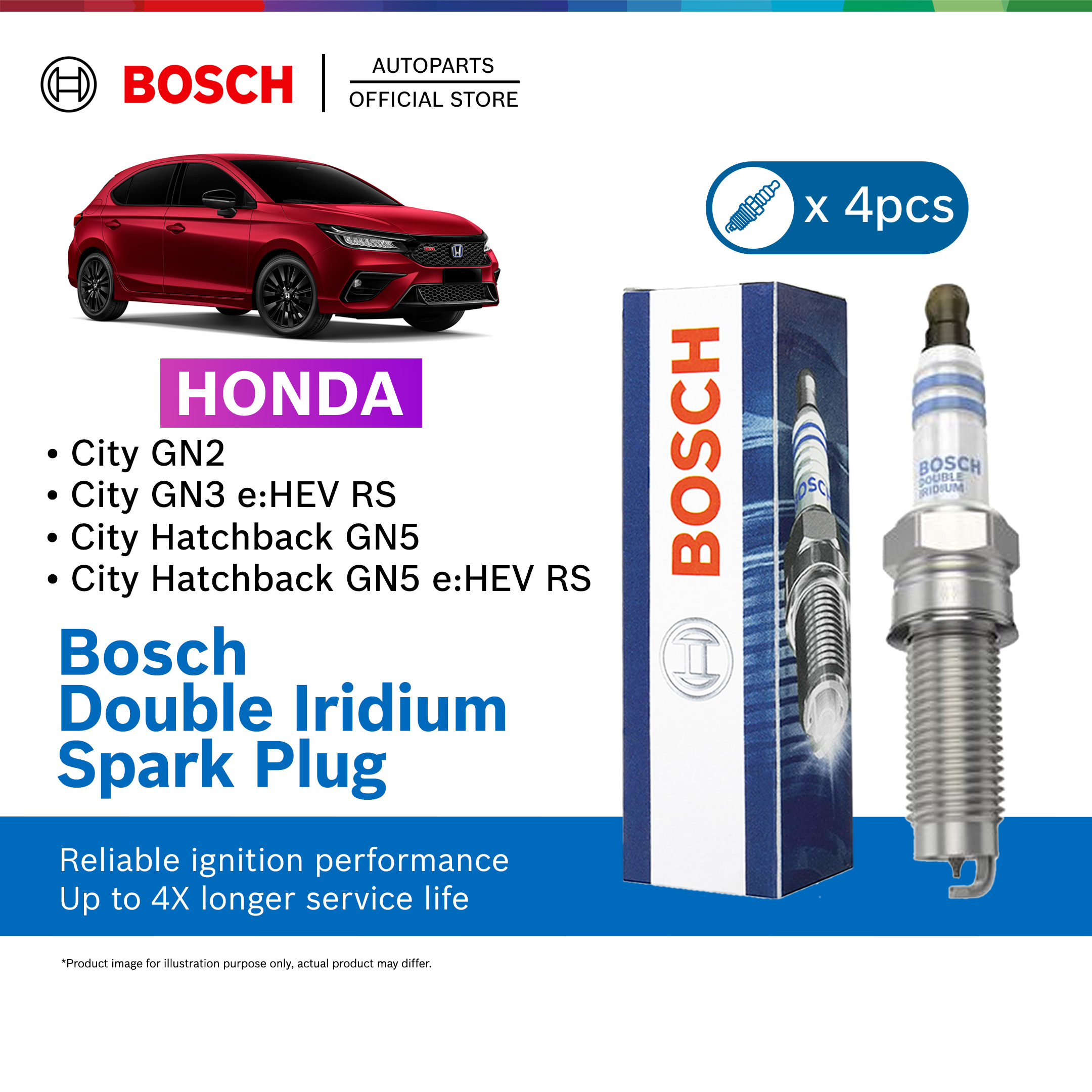 Bosch Double Iridium Spark Plug for HONDA City GN2 Hatchback GN3 (1.5 , E:HEV RS) HR-V RV5 1.5 Turbo