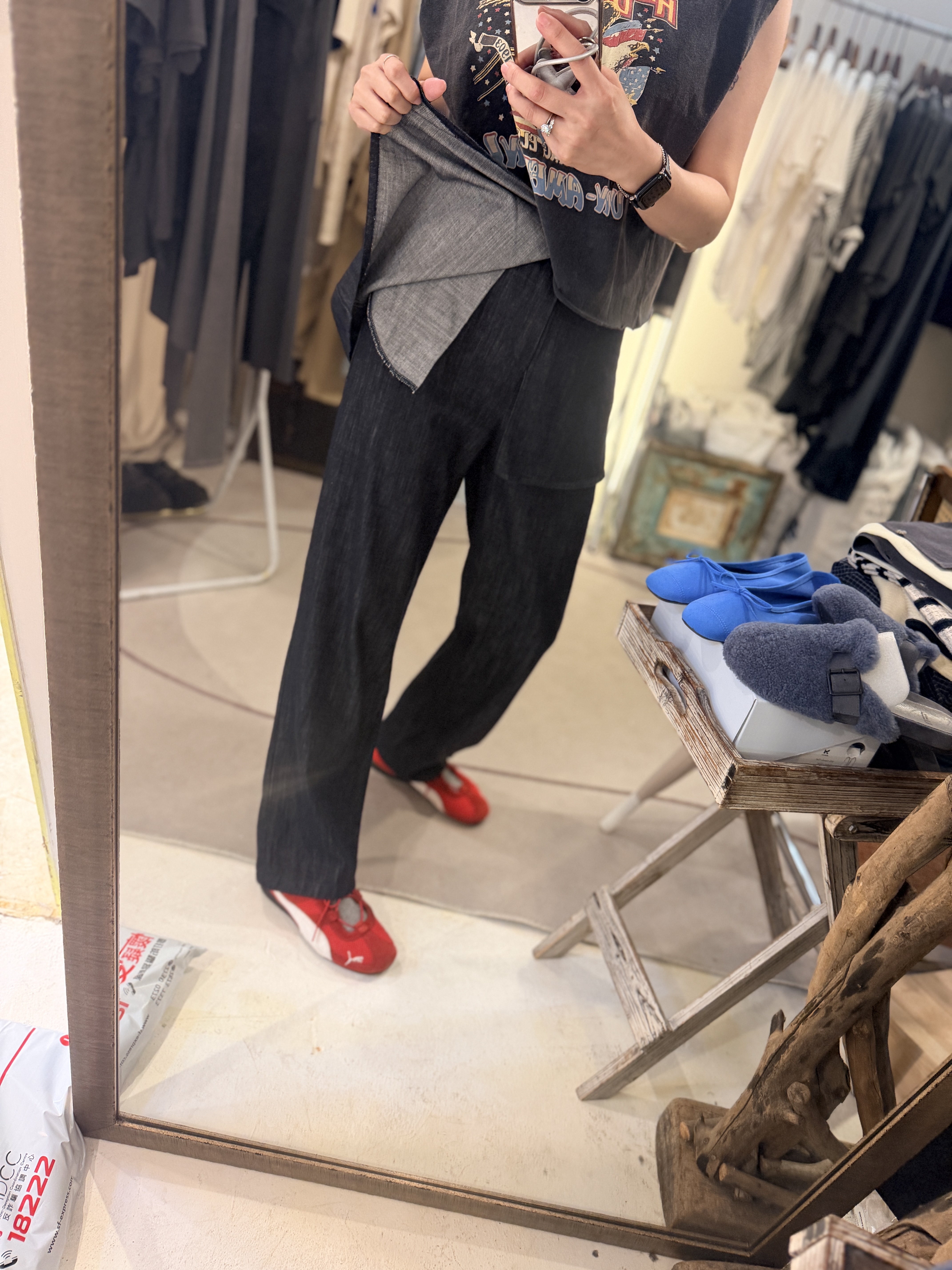 Light denim pants w/ skirt