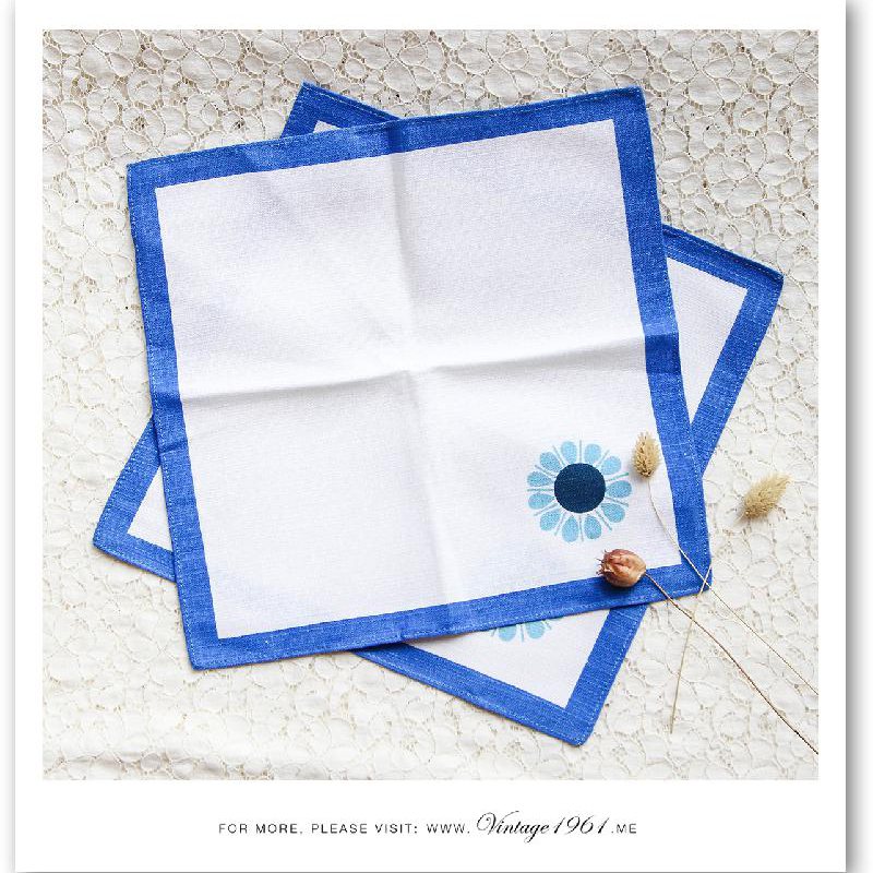 1970 German Blue Line Framed White Table Cloth Set (A Set of Two) (EW237)