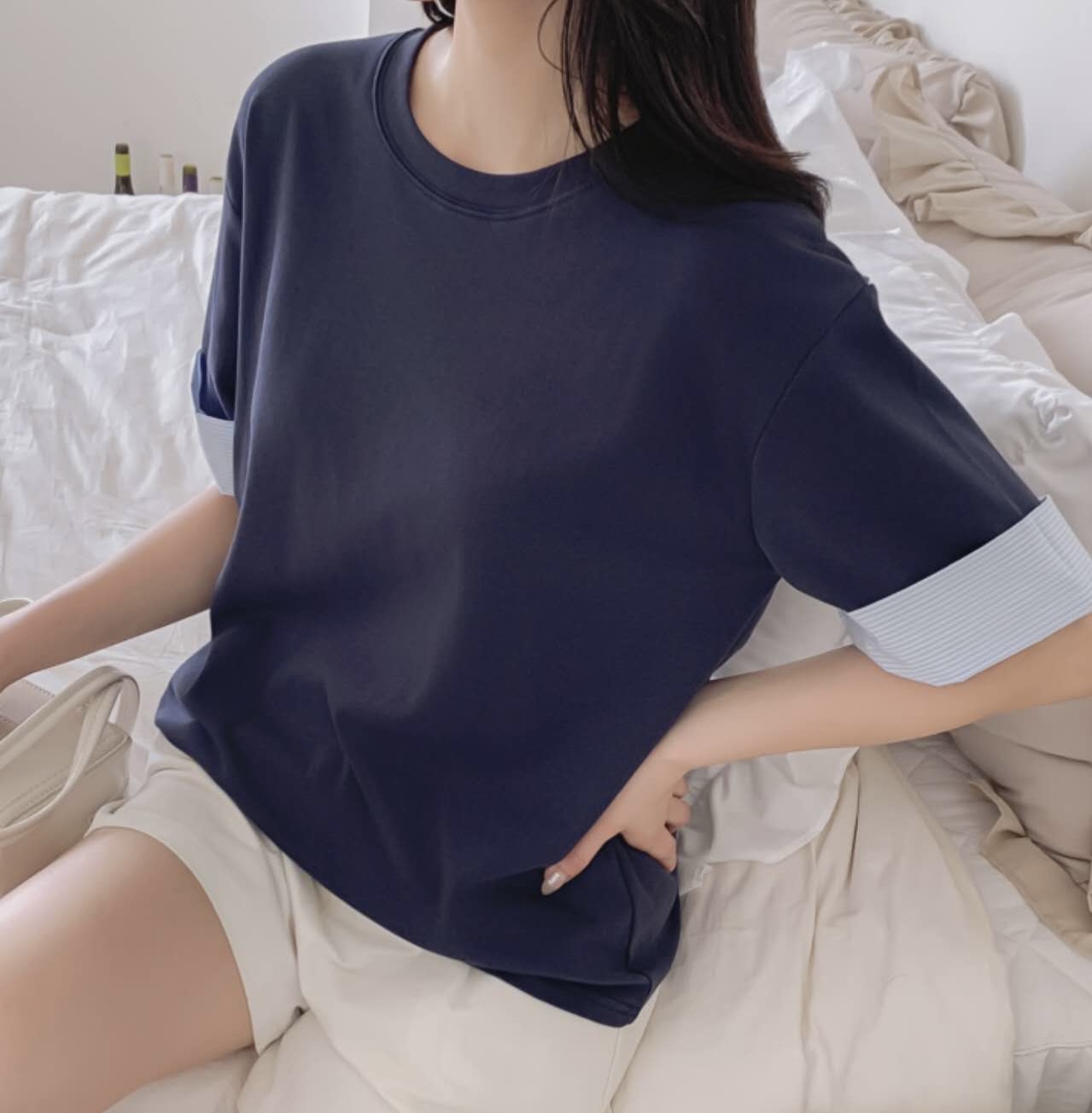 Made in Korea 🇰🇷棉質拼條紋top