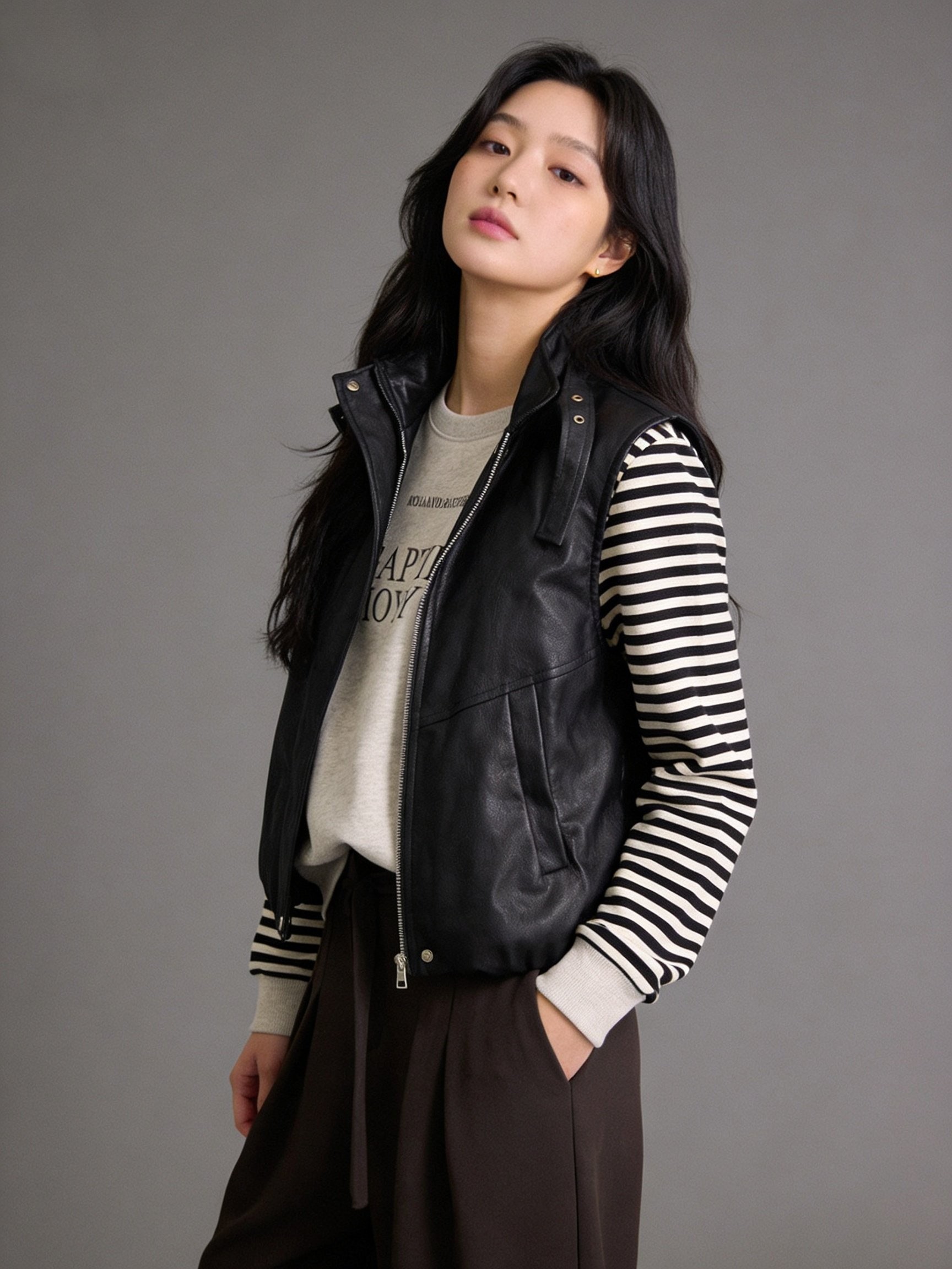 黑色皮革無袖馬甲外套