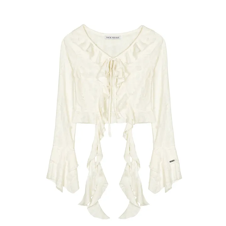 [NICK NICOLE] DISTRESSED RUFFLE TIE CARDIGAN (3款)