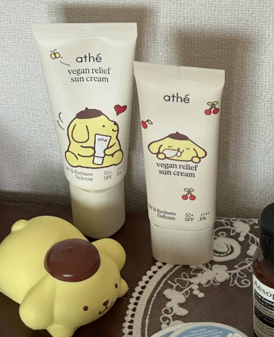 韓國 Athe X Saniro  布甸狗聯名 純素舒膚 物理防曬霜 +送布甸狗舒壓球｜Vegan Relief Sun Cream 