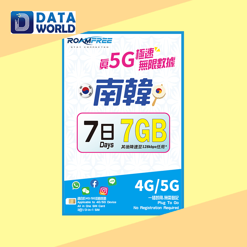Roamfree X 3HK 4G/5G 南韓7日無限數據卡