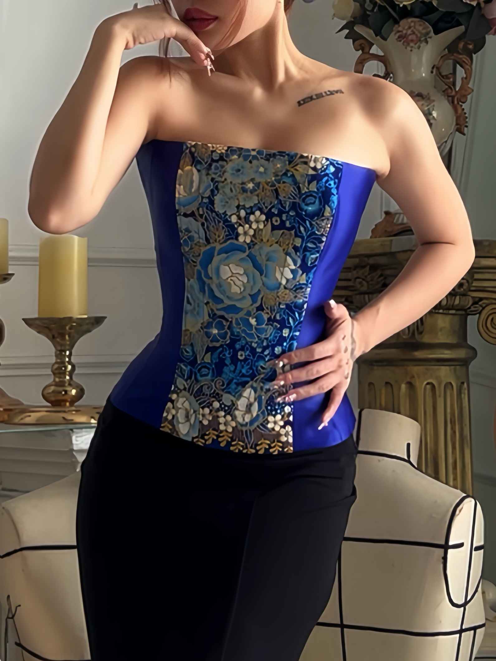 Reversible Longline Corset in Royal Blue Batik - Limited Edition